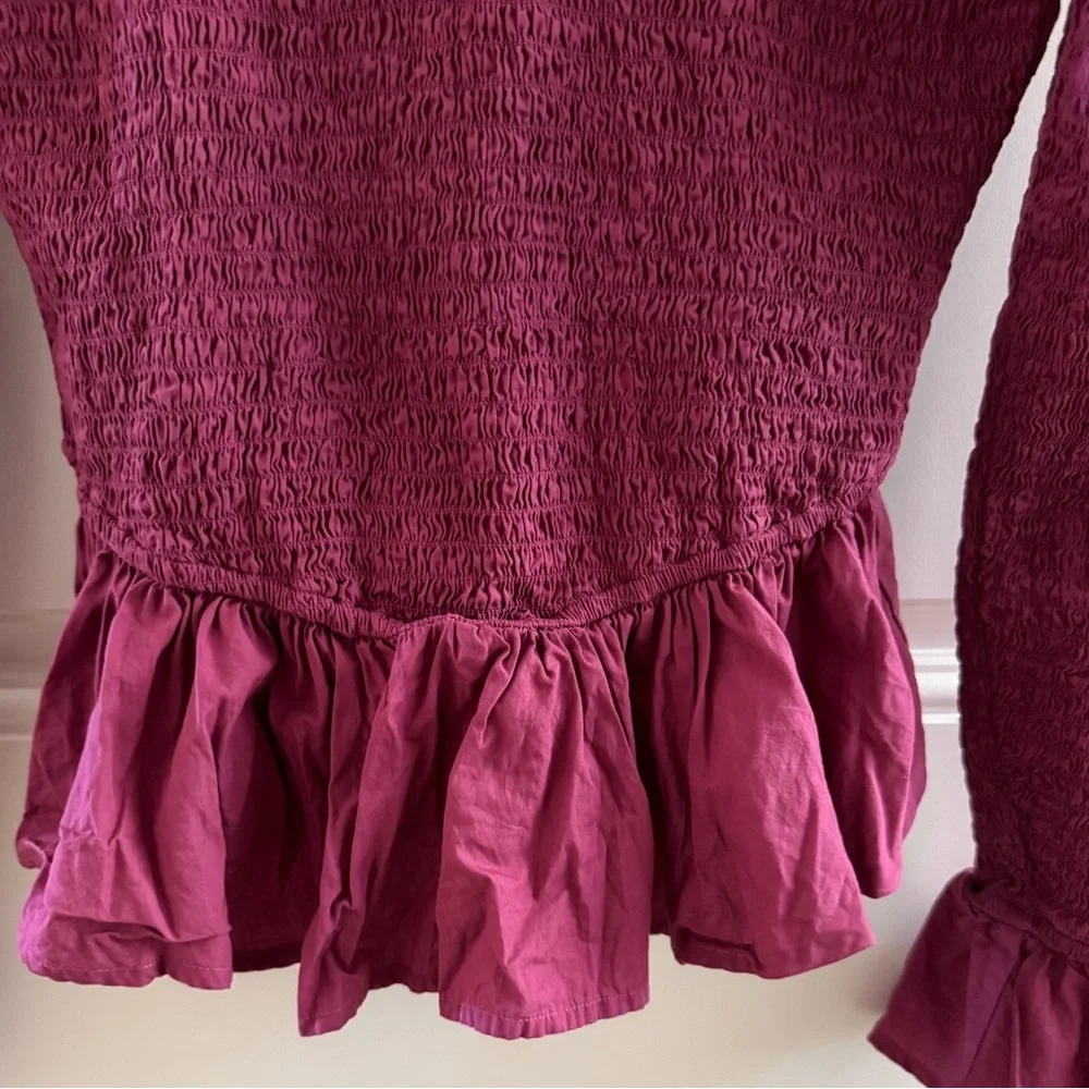 FREE PEOPLE TROPICAL VIBES SMOCKED PEPLUM TOP MEDIUM MAGENTA